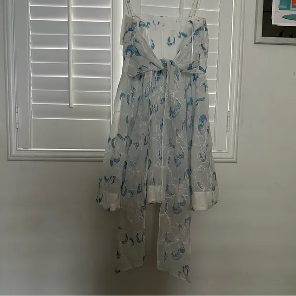 Likely Kia Dress 8 White Blue Organza Floral Flare Tie Back Bridal Bride - Image 10