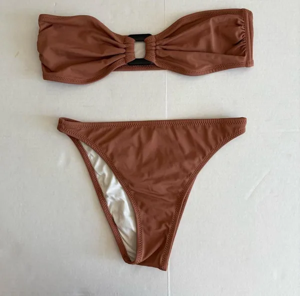 Women's Solid & Striped Brown Bikini Set Size S/XS - Image 5