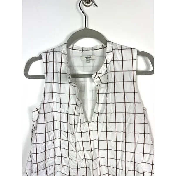 Madewell White Grid Sleeveless Tunic‎ Shirt Dress Women's size XS pockets - Image 2