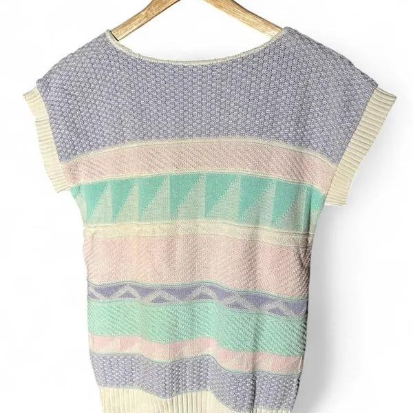 Vintage Sweater Vest Pastel Geometric Knit 80s Grandmacore Cottagecore College - Image 2