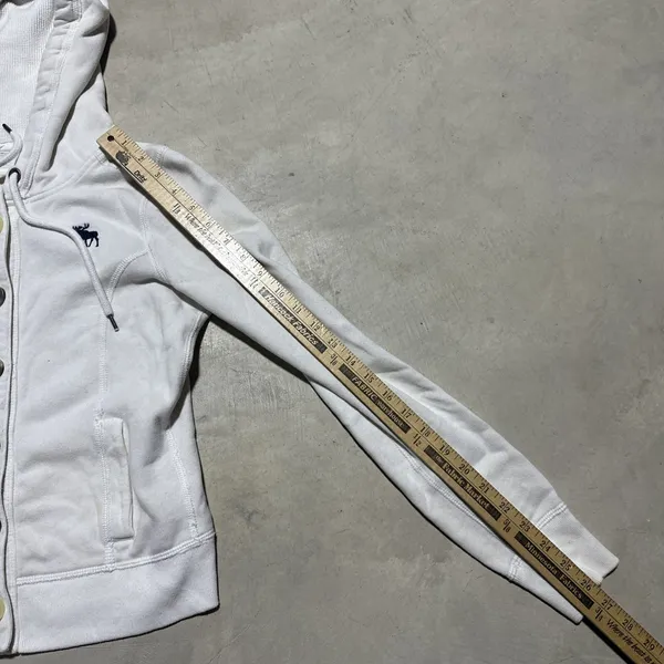 Vintage Abercrombie & Fitch Women's White Y2K 90s Hoodie SZ Small Marks* 2000s - Image 5
