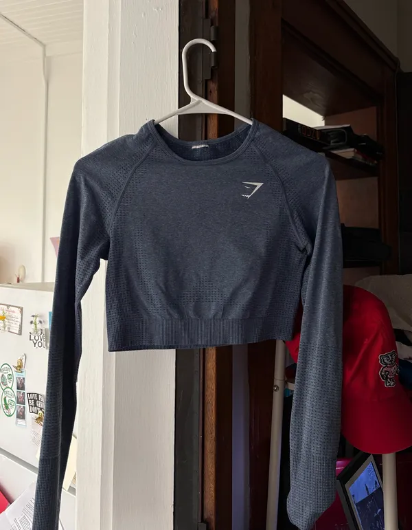 Gymshark Crop Long Sleeve Top Vital Seamless Blue Small - Image 3