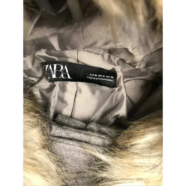 Zara Women‎ Gray Faux Fur Hood Toggle Coat Jacket Size M Classic minimalist - Image 7