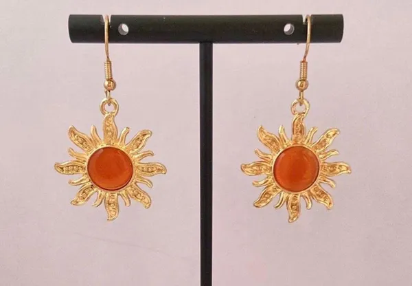 18K Gold Plated Orange Opal Sunflower Dangle Drop Earrings for Women - Image 6