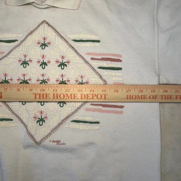 90s USA Made Grandma Sweater Womens L Collared Floral Coquette Cottagecore Fall - Image 9