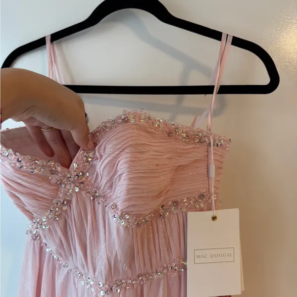 Mac Duggal Strapless Beaded Ruffle High Low Prom Gown Ice Pink Size 4 Princess - Image 6