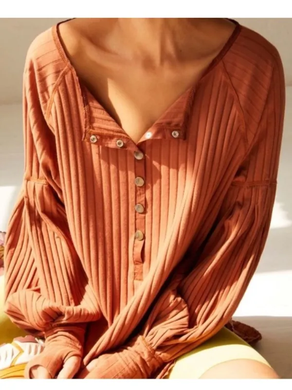 NWT Free People Movement Bella Layer Ribbed Henley Top Spiced Copper Generous XS - Image 2