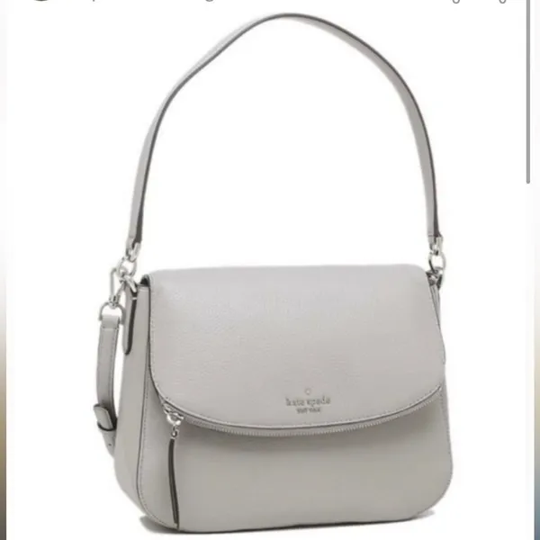 Kate Spade Jackson Gray Taupe Soft Pebbled Leather Medium Flap Crossbody Bag - Image 2