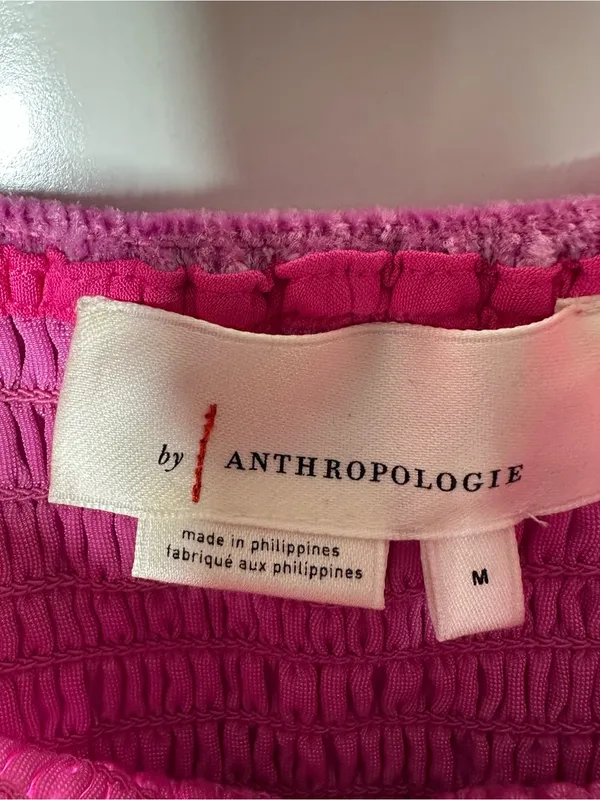 By Anthropologie Smocked Velvet Babydoll Tank Top Pink Fuchsia Medium - Image 6