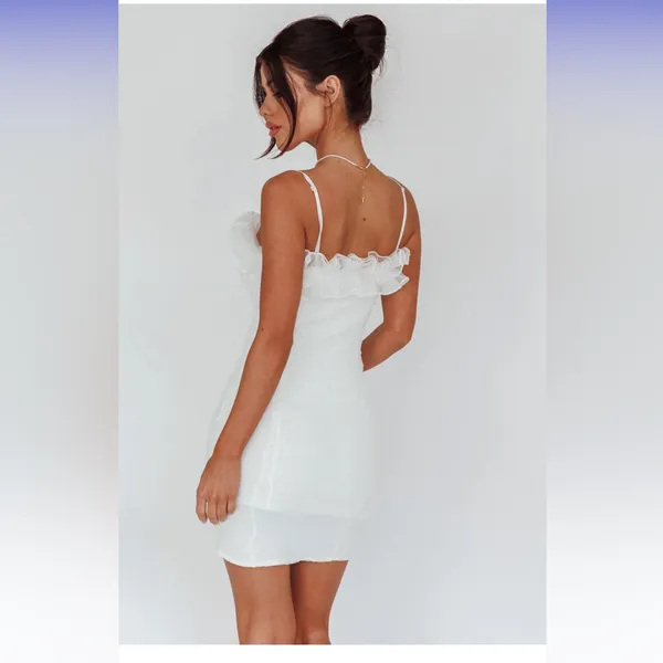 Selfie Leslie White Bodycon Mini Dress Sleeveless Flutter - Image 2