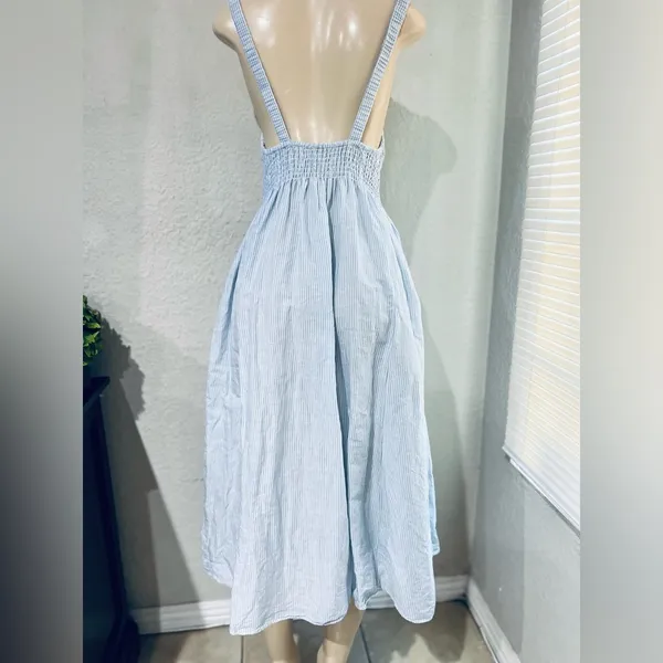 J.Crew Smocked beach dress in linen-cotton blend stripe size S 14” pit to pit stretchy - Image 9