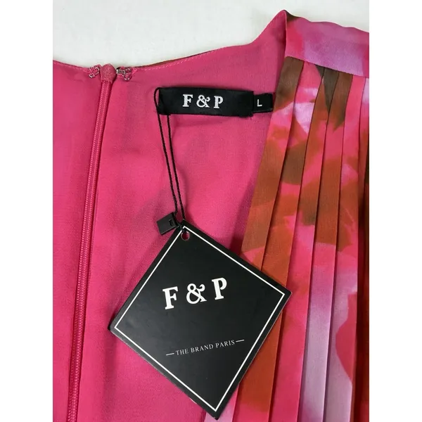 F&P Pink Floral‎ Midi Dress Women's Large NWT Long Sleeve V-Neck - Image 7