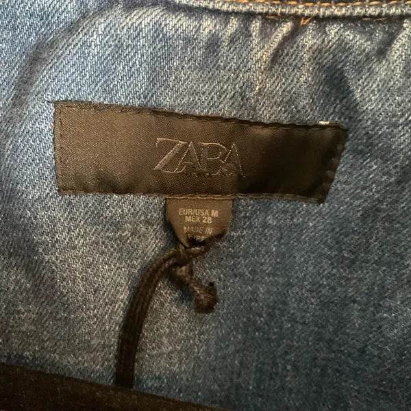 Zara Short Sleeve Denim Shirt Medium Indigo Snap Button Western Top M - Image 5