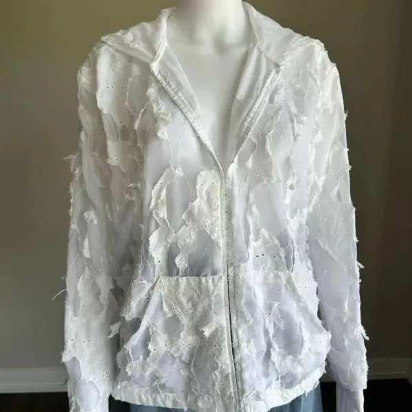 Flawed Y2K White Sheer Deconstructed Hoodie Long Sleeve Top - Image 2
