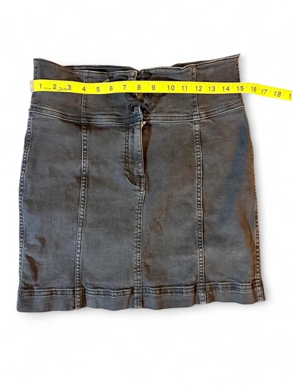 Free People Size 8 Black Denim Corset Lace Up High Waist Mini Skirt - Image 6