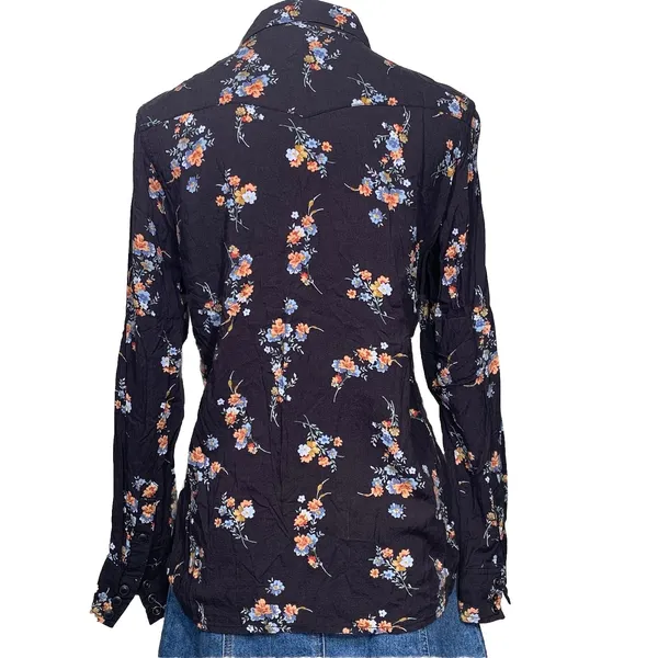 Wrangler Western Shirt Womens XS Black Floral Snap Front LongSleeve Pointed Yoke - Image 7