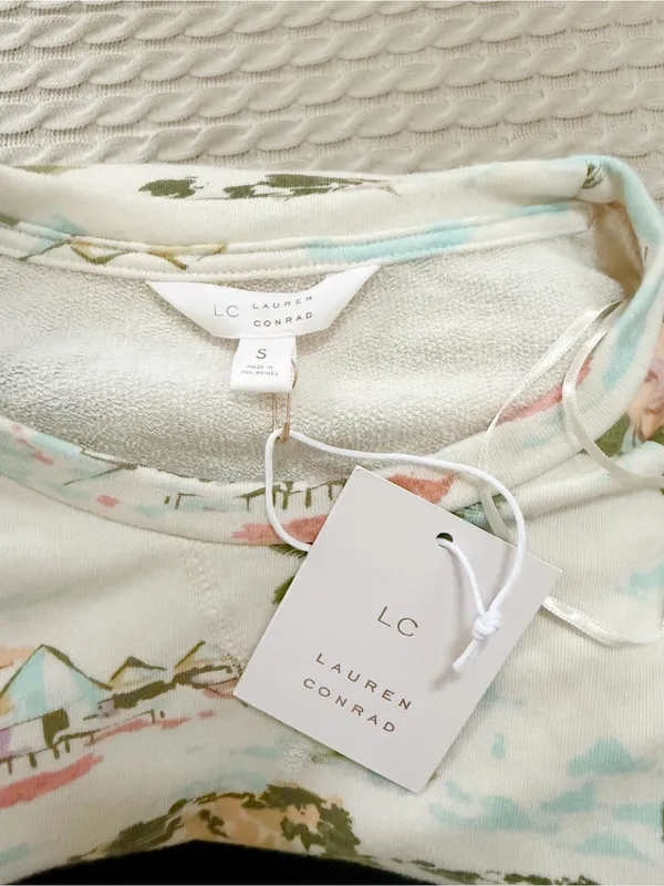 LC Lauren Conrad Cream Tropical Print Short Sleeve Top & Shorts Set - Image 5
