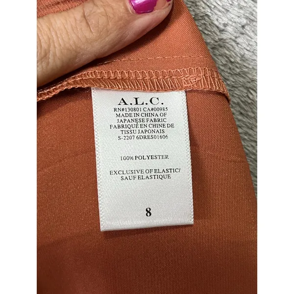A.L.C. Renzo II Burnt Terracotta Pleated Halter Midi Dress Sleeveless Size 8 - Image 8