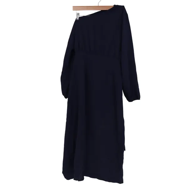 Navy Blue One Shoulder Long Sleeve Tie Back Midi Dress Large - Image 2