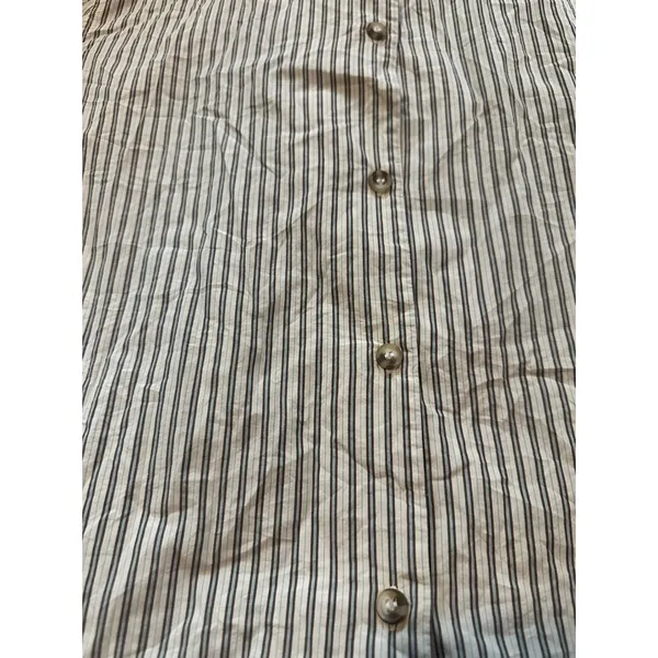 COS Womens Medium Striped Button Down Shirt Cotton Long Sleeve Beige‎ Brown Blue - Image 3
