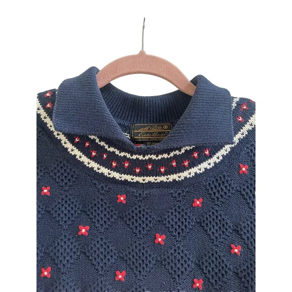 Eddie Bauer Vintage 90s Y2K Cotton Knit Sweater Textured Flowers Collar Women's Size Medium - Image 7