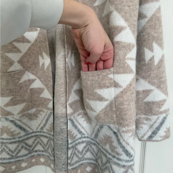 FRYE Aztec Print Cardigan Sweater Beige White‎ Medium M - Image 5