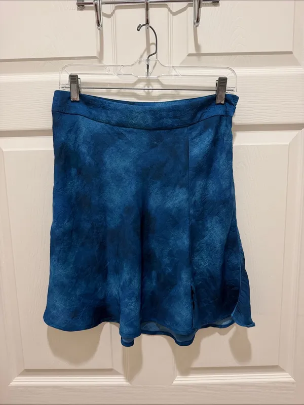 Free People Martine Blue Tie-Dye Flirty Mini Skirt with Front Slit Boho - Size 8 - Image 4