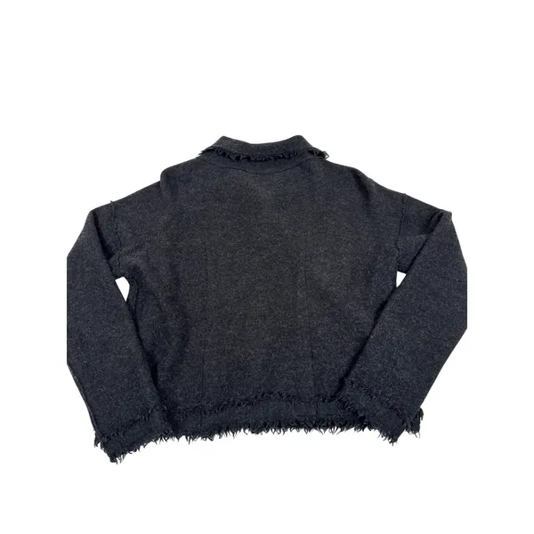 Eileen Fisher Gray 100% Merino Wool Fringed Snap Front Cardigan Jacket Small - Image 5