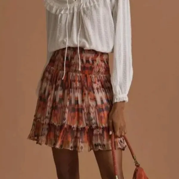 Anthropologie Orange and Brown‎ Abstract Mini Skirt Sz L - Image 2