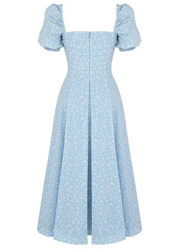 House Of CB 'Tallulah' Blue Ivory Floral Puff Sleeve Midi Dress. Size Medium - Image 10