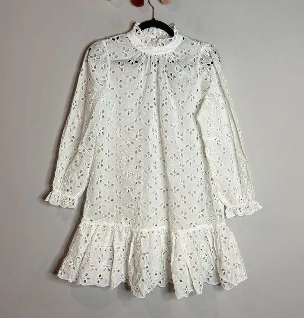 NWT J. Crew Ruffle Neck Mini Dress in White Eyelet - Image 2