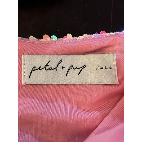Petal + Pup Dress Womens Medium Pink Sequin Cutout V Neck Bodycon Mini Party - Image 9