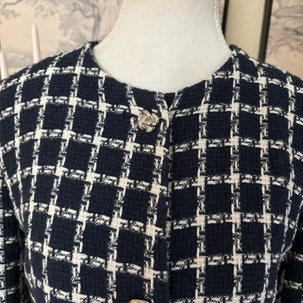 ZARA Tweed Preppy Knot Button Blazer Jacket‎ Size Large - Image 4