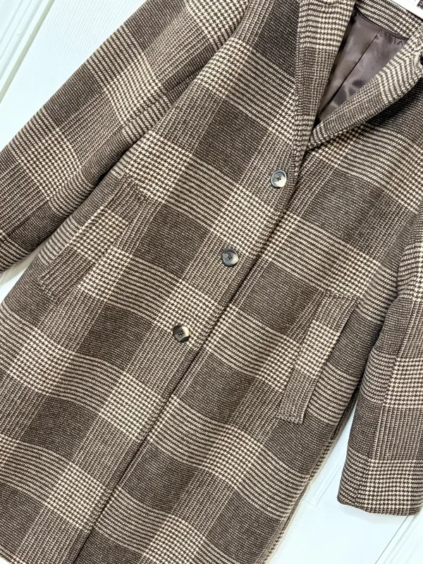 Abercrombie & Fitch Brown Plaid Long Coat Tailored Quiet Luxury Classic Preppy - Image 7