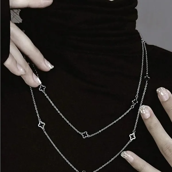 Gold Plated Floral clover necklace Stainless Steel women Jewelry 42” - Image 12