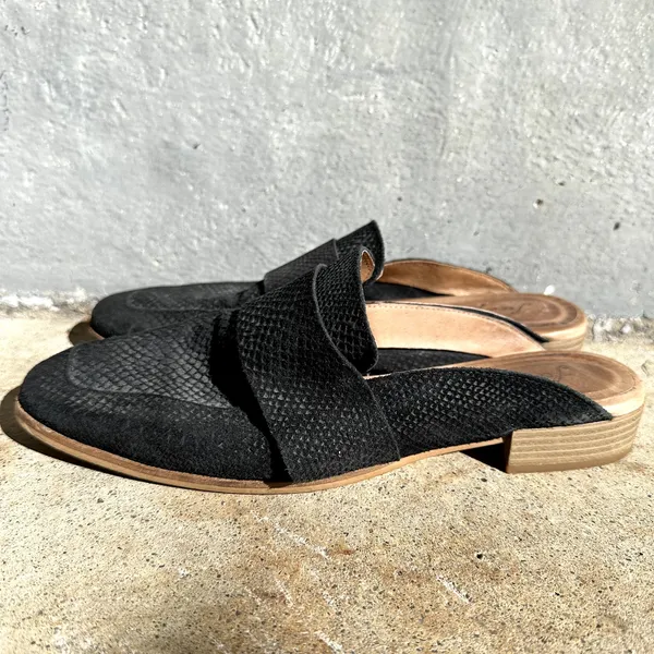 Free People At Ease Loafers Leather Slip On Square Toe Stacked Heel Black 10.5 - Image 4