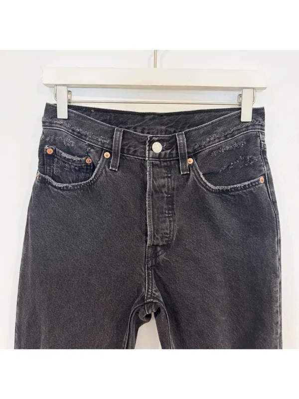 Levis 501‎ Jeans Size 26 Black Denim Button Fly Distressed Straight Pant Grunge - Image 4