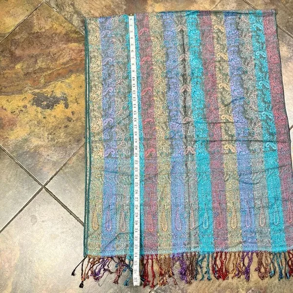 Women’s Multicolor Stripe Fringe Scarf Purple - Image 5