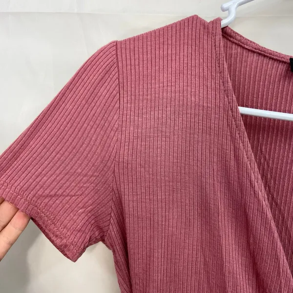 Lulus‎ women's mauve pink try me out ribbed tie wrap stretch v-neck top XS - Image 2