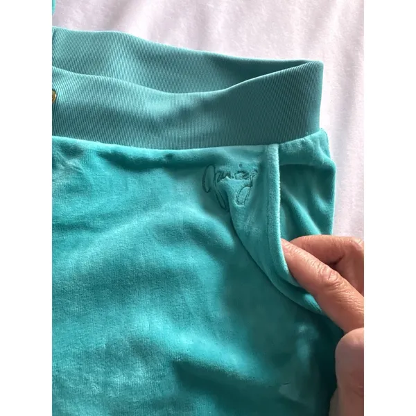 Juicy Couture Velour Pants Jogger Turquoise Blue Green Women's Large Y2K Sport - Image 4