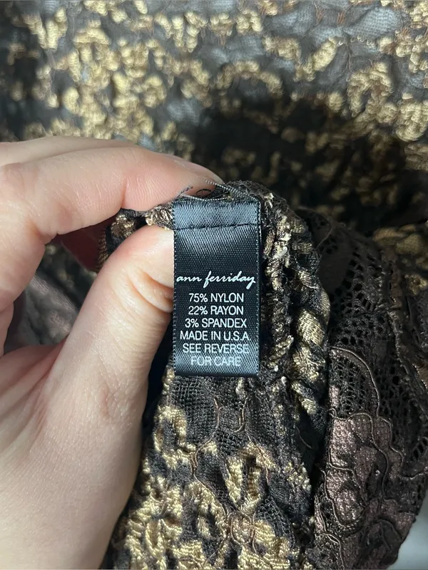 Y2K Vintage Ann Ferriday Chocolate Brown Floral Lace Tie Front Cardigan Top - Image 9