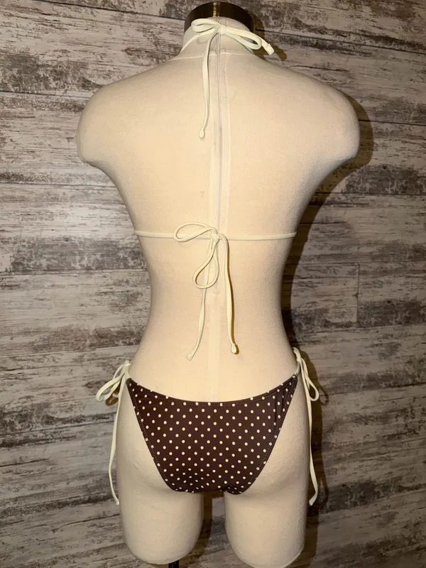Boutique Brown and Ivory Polka Dot Bikini - Image 6
