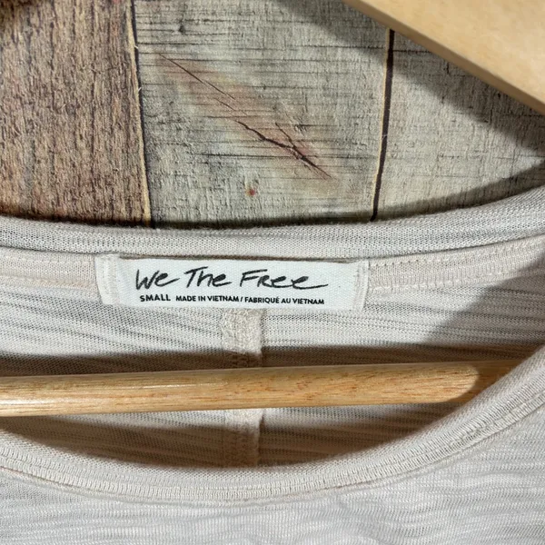 Free People We The Free Natasha Ruched Sleeve Top Small Beige Slub Knit - Image 5
