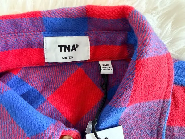 TNA Aritzia Red and Blue Plaid Flannel Shirt 2XS - Image 3