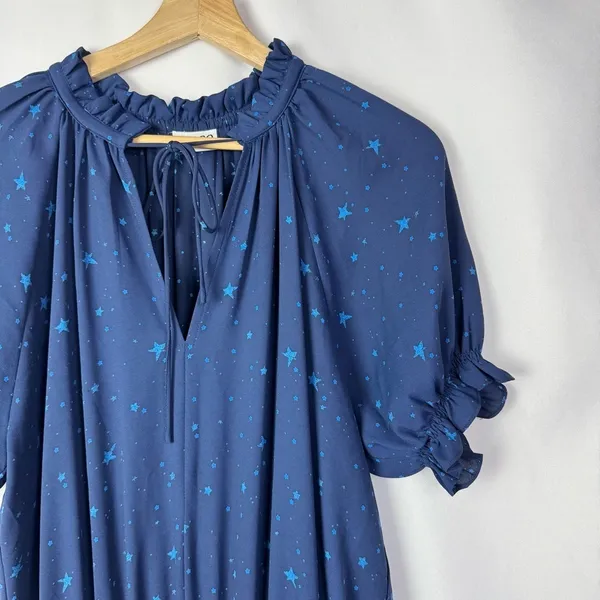 Boutique Taroo Blue Star Print Cinch Waist‎ Mini Dress S - Image 3
