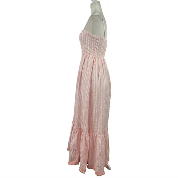 Aqua Pink Striped Maxi Sleeveless Spaghetti Straps Long Dress 100% Cotton Small - Image 6