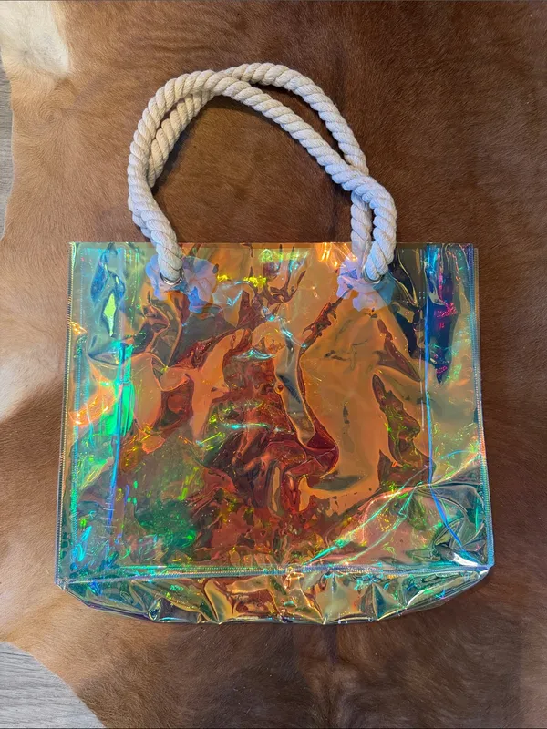 Holographic Iridescent Clear Beach Tote Bag Rope Handles Summer Vacation NWOT - Image 3