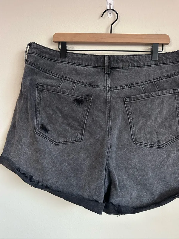 Free People Curvy Black Wash Distressed Jeans Shorts - Image 7