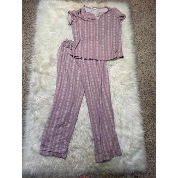 Berkshire Homewear Women's Size Small Silky Smooth Henley Pajama Set Lilac Rose - Image 2