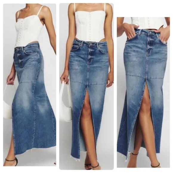 Reformation Tazz Maxi Denim Maxi Skirt Hemlock size 25 DR - Image 2